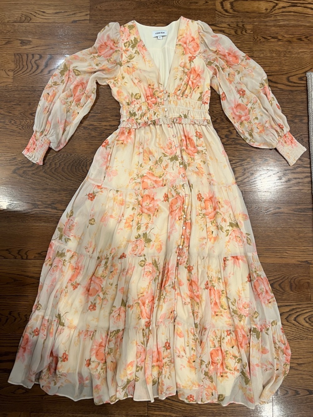 Yumi Kim Cream Maxi Dress with Peach Floral Print